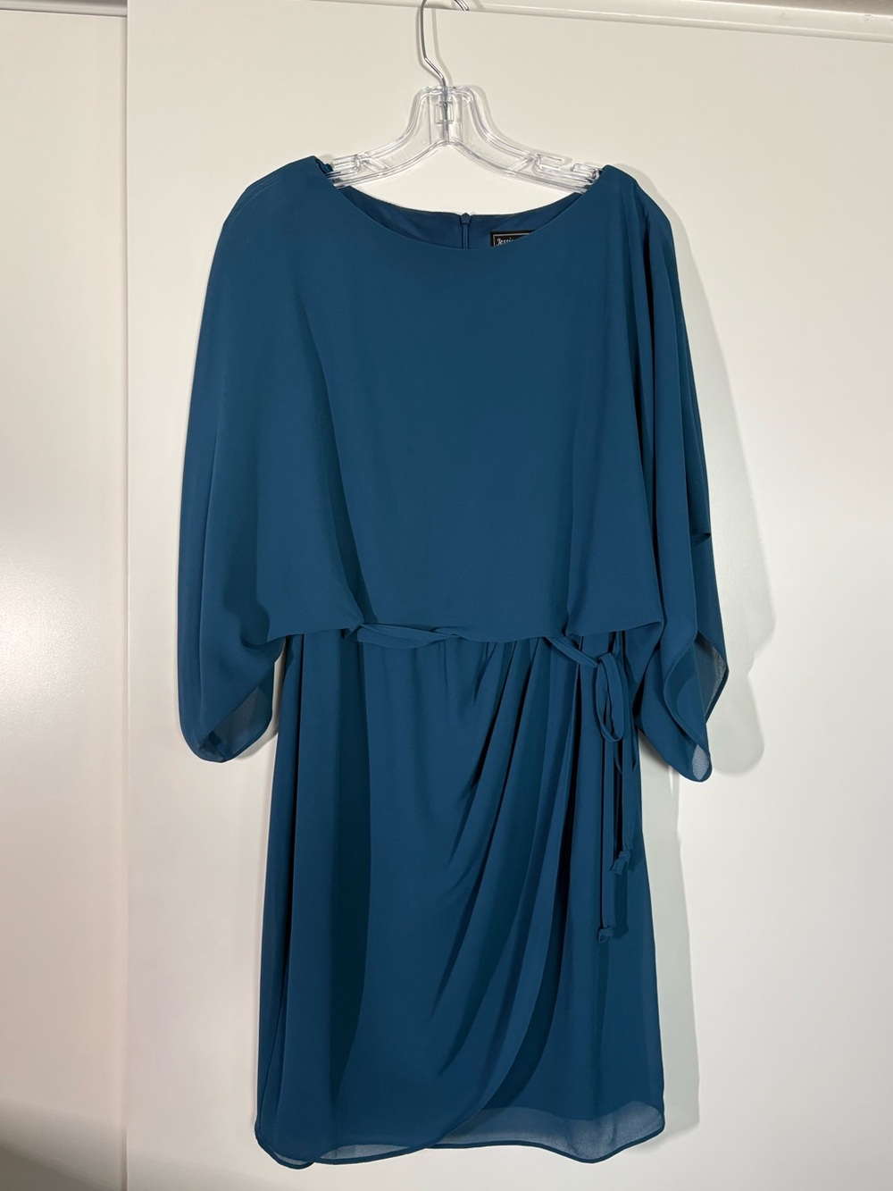 Elegant Teal Formal Draped Cocktail Dress with tie waist NWOT